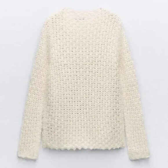 ZARA Structured Wool & Alpaca Blend Knit Cardigan SZ M Ecru NWT - Picture 7 of 9